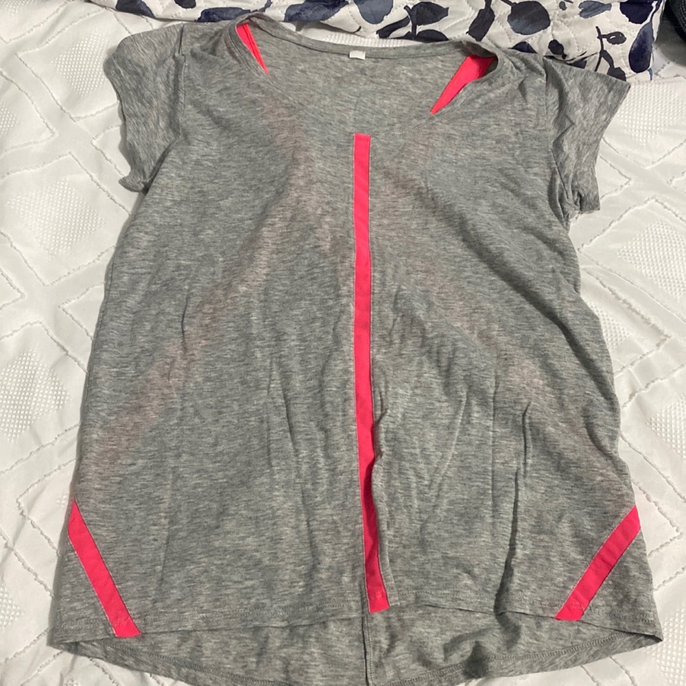 ALO Yoga Top | Grey with Pink Stripe